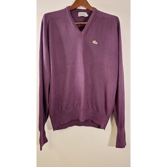 VTG IZOD LACOSTE Wool Blend Pullover Sweater Men XL Purple Preppy Casual Nerd